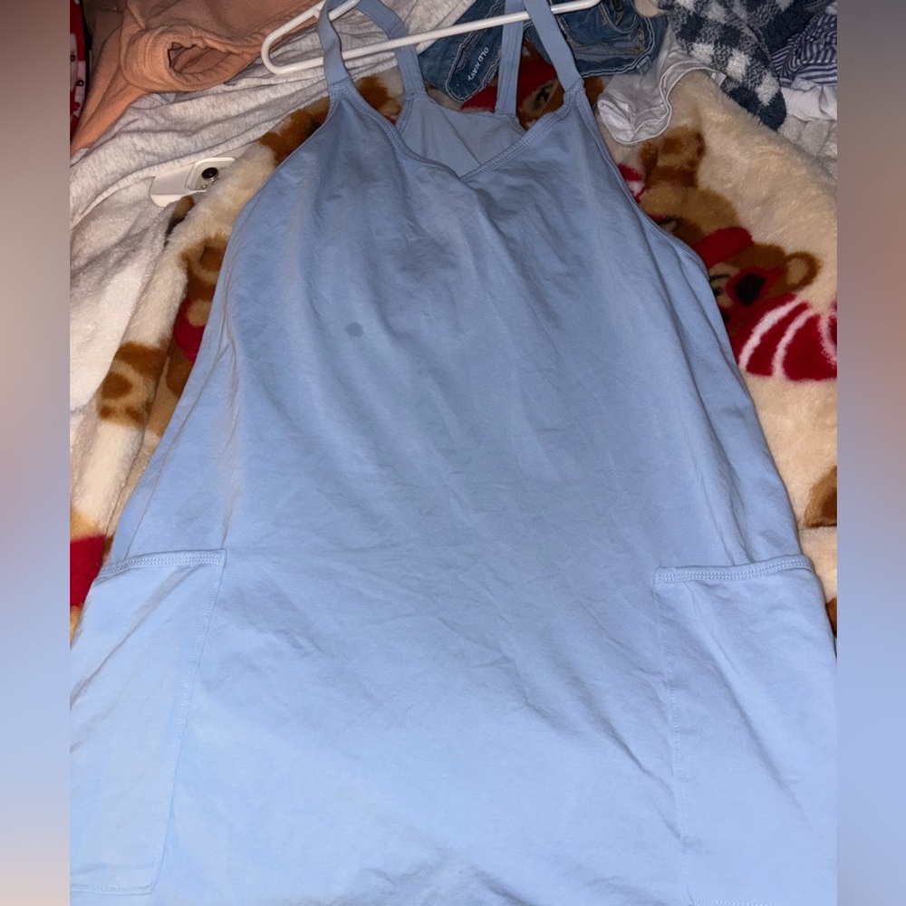 Light Blue Overall Romper Dress